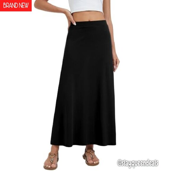 Maxi Skirt High Waisted Flowy A-line Casual Long Skirt Soft Stretch - Picture 3 of 4